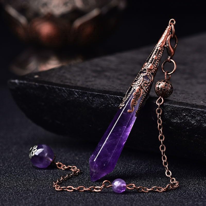 Handmade Natural Crystal Pendulum Necklace - Amethyst, Rose Quartz & Obsidian Multi-Gemstone - 5A Energy-Infused Dowsing Stone Jewelry for Feng Shui Luck & Wealth, Hypoallergenic, Perfect Birthday/Bridal Gift