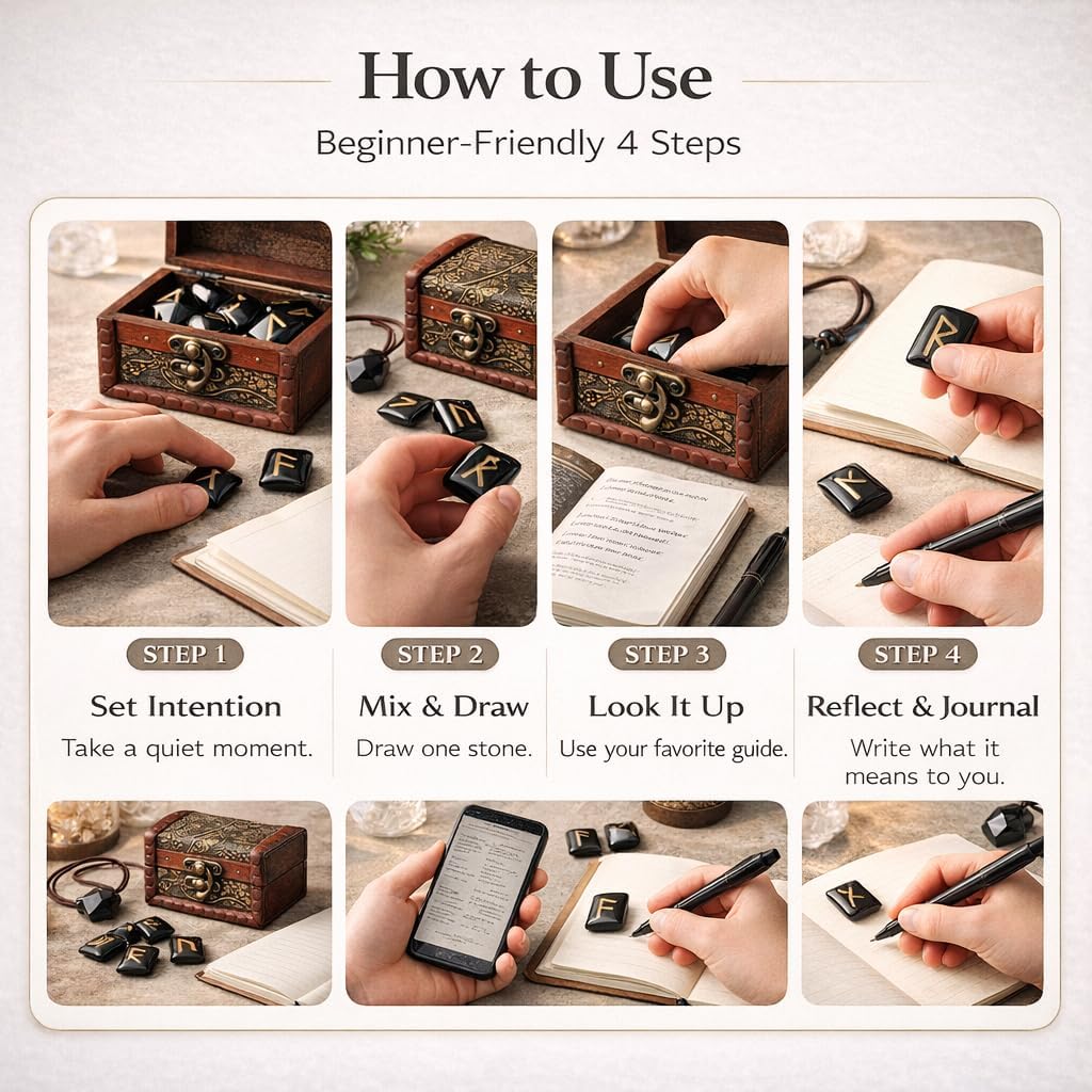 kcrygogo Rune Set with Elder Futhark Alphabet Crystal Meditation Divination Healing Chakra Reiki with Vintage Wooden Box and Natural Obsidian Pendant(3Pcs)