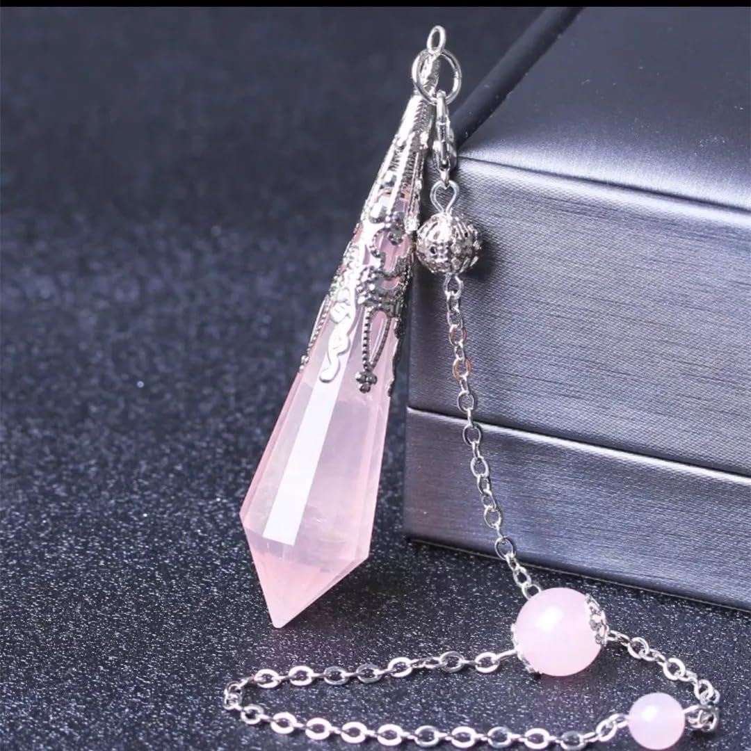 Handmade Natural Crystal Pendulum Necklace - Amethyst, Rose Quartz & Obsidian Multi-Gemstone - 5A Energy-Infused Dowsing Stone Jewelry for Feng Shui Luck & Wealth, Hypoallergenic, Perfect Birthday/Bridal Gift