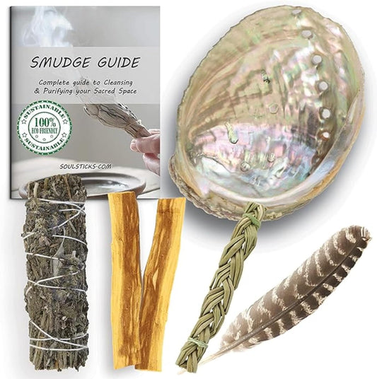Ancientveda Sage Smudge Kit | Dragon's Blood Sage, Sweetgrass, & Palo Santo Sticks (6 Pieces) for Meditation, Yoga, Reiki, Home Cleansing, & Aromatherapy